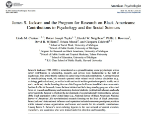 James S. Jackson and the Program for Research on Black Americans: Contributions to Psychology and the Social Sciences